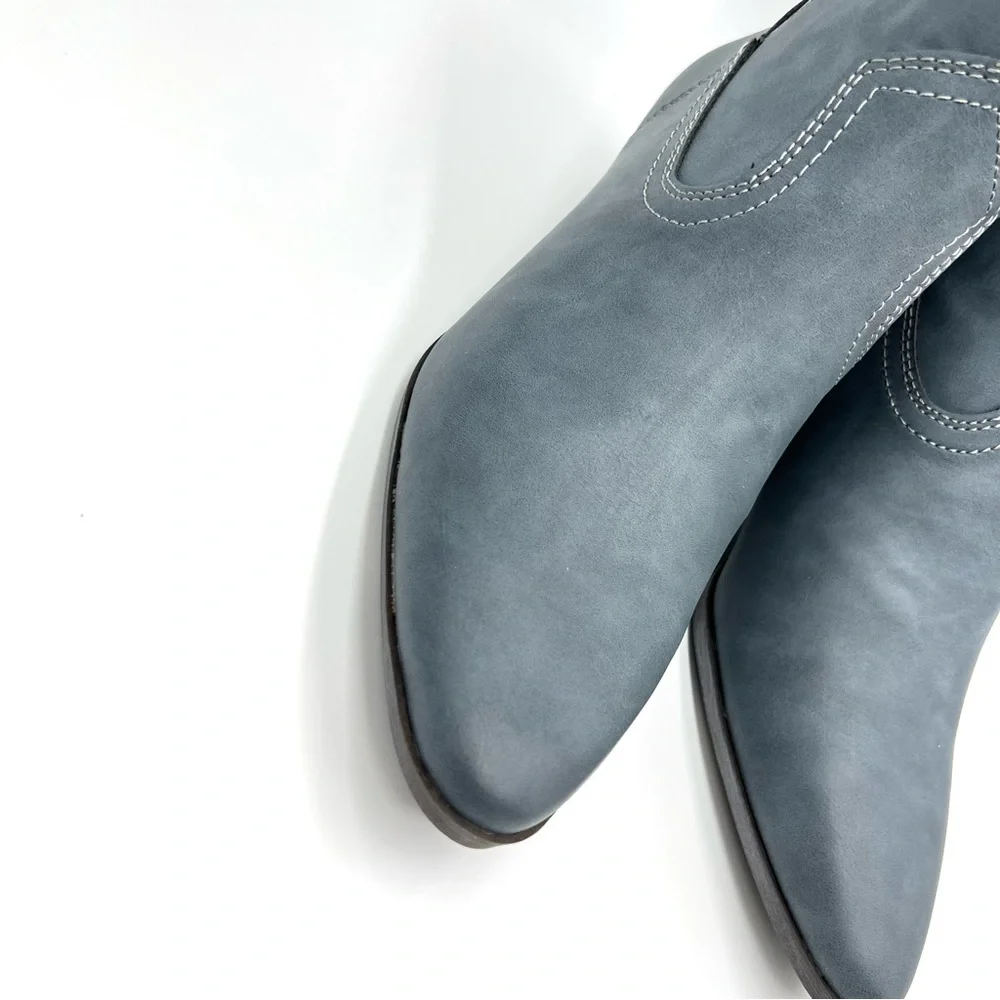 Circus NY Sam Edelman Size 6.5 Garth Gray‎ Blue Faux Vegan Leather Western Boots
